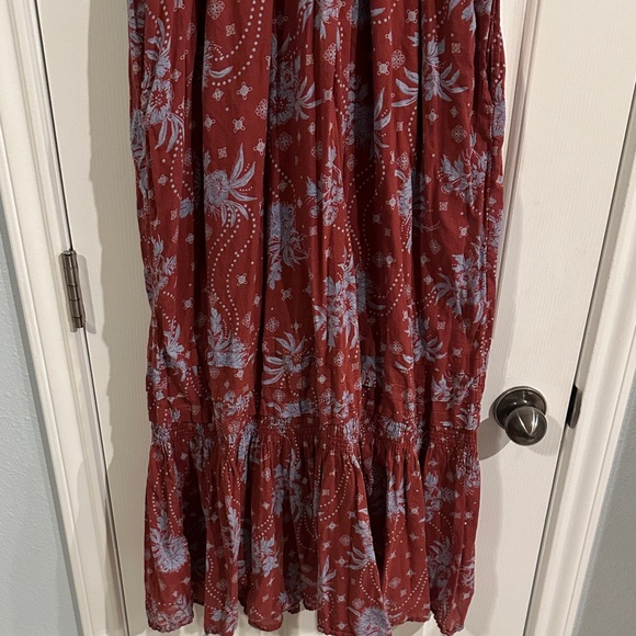 Free People Women's Golden Hour Maxi Dress Wine Combo Maroon Medium Boho Cotton - Picture 5 of 15